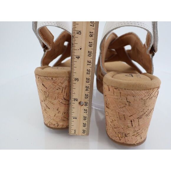 Clarks Giselle Beach Strappy Cork Wedge Heel Platform Sandals White Size 11M - Picture 8 of 13